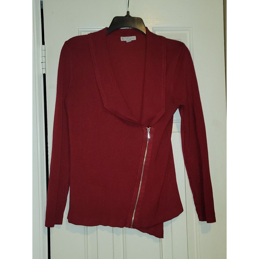 DB Established 1962 Zip Asymmetrical Cardigan Sweater Burgandy Size Medium